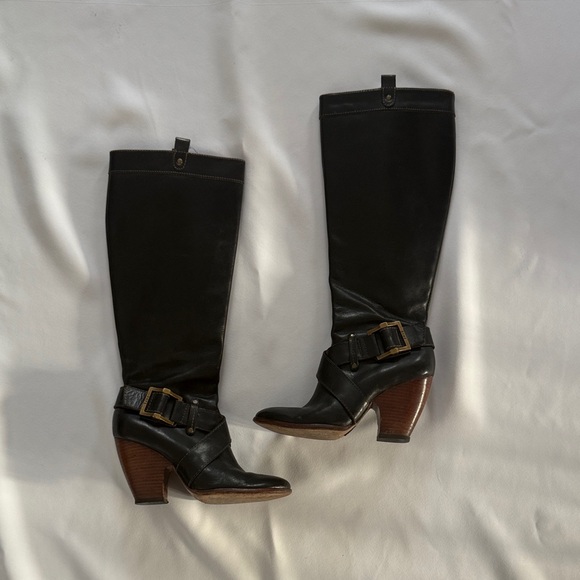 Frye Shoes - Frye Andrea Belted Tall boots black leather-Size 6.5US